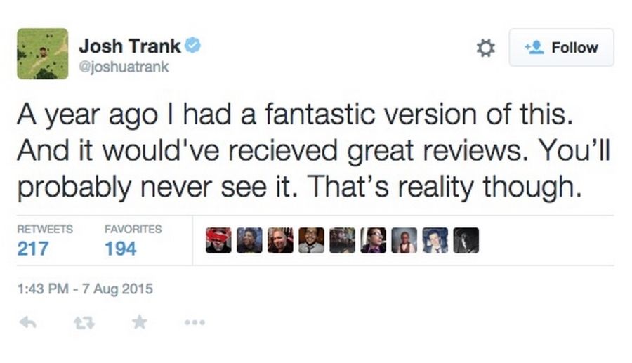 Josh Trank Fantastic Four tweet