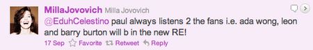 Milla Jovovich Tweets Resident Evil: Retribution #3