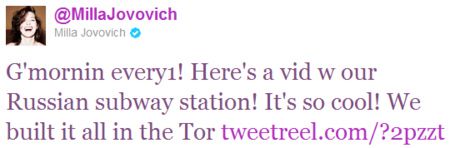 Resident Evil: Retribution Milla Jovovich Subway Tweet #1