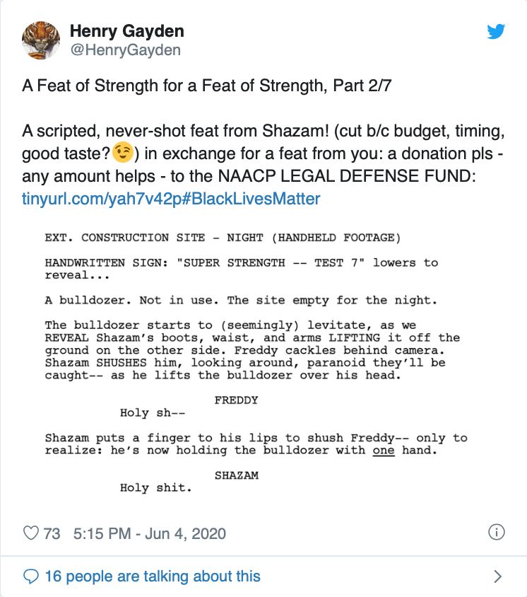 Shazam Script Tweet #2