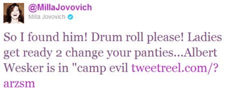Milla Jovovich Resident Evil: Retribution Tweet #1