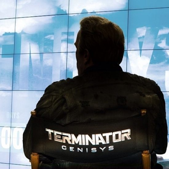 Arnold Schwarzenegger on the set of Terminator Genisy