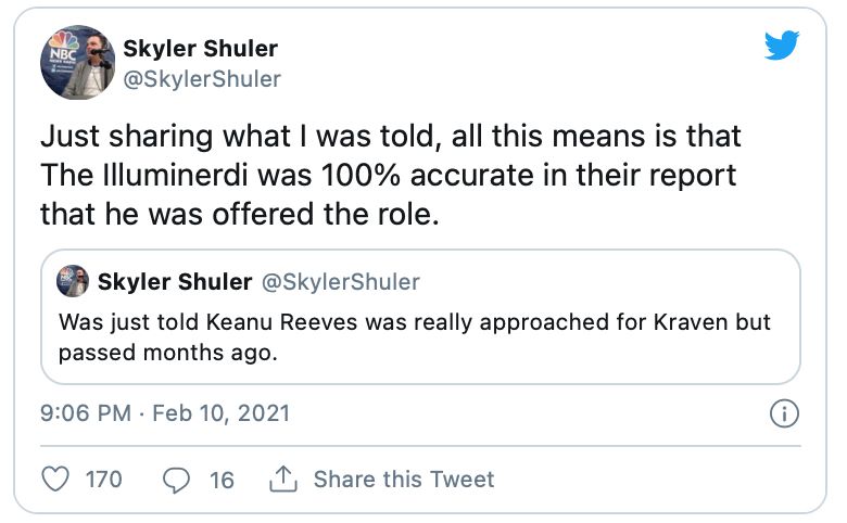Keanu Reeves Kraven news