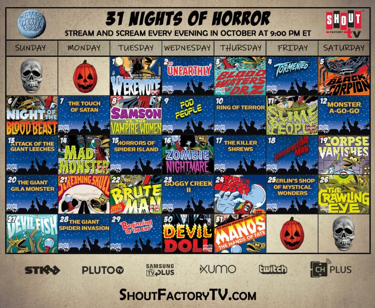Scream Factory 31 Nights of Horror calendar