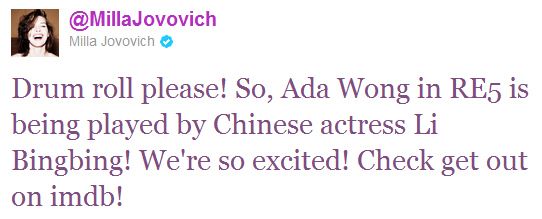 Milla Jovovich Resident Evil: Retribution Tweet