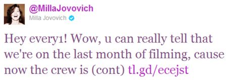 Milla Jovovich Resident Evil: Retribution tweet