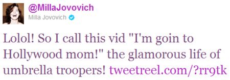 Milla Jovovich Resident Evil: Retribution Tweet #2
