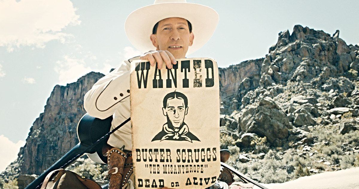 Tim Blake Nelson holds a wanted poster in The Ballad of Buster Scruggs