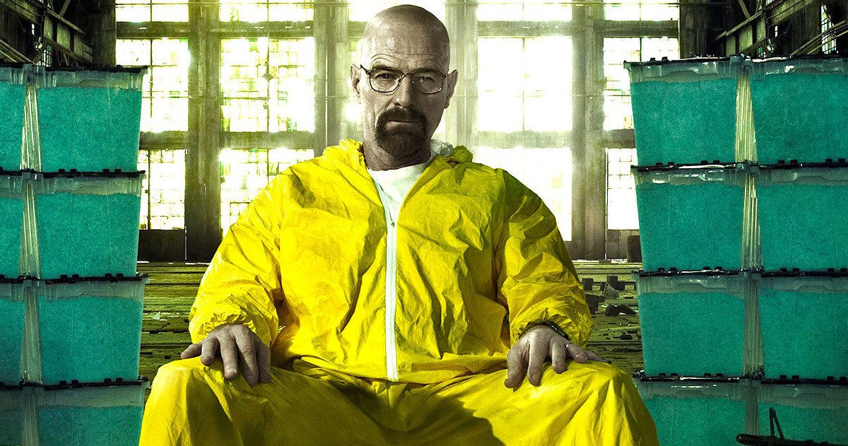 Walter White in the hazmat suit, sitting in his meth lab and looking glum
