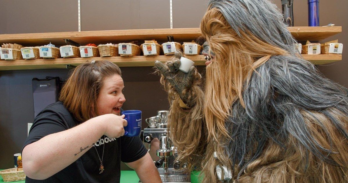 Chewie Is Obsessed with Watching Chewbacca Mom on Star Wars 8 Set