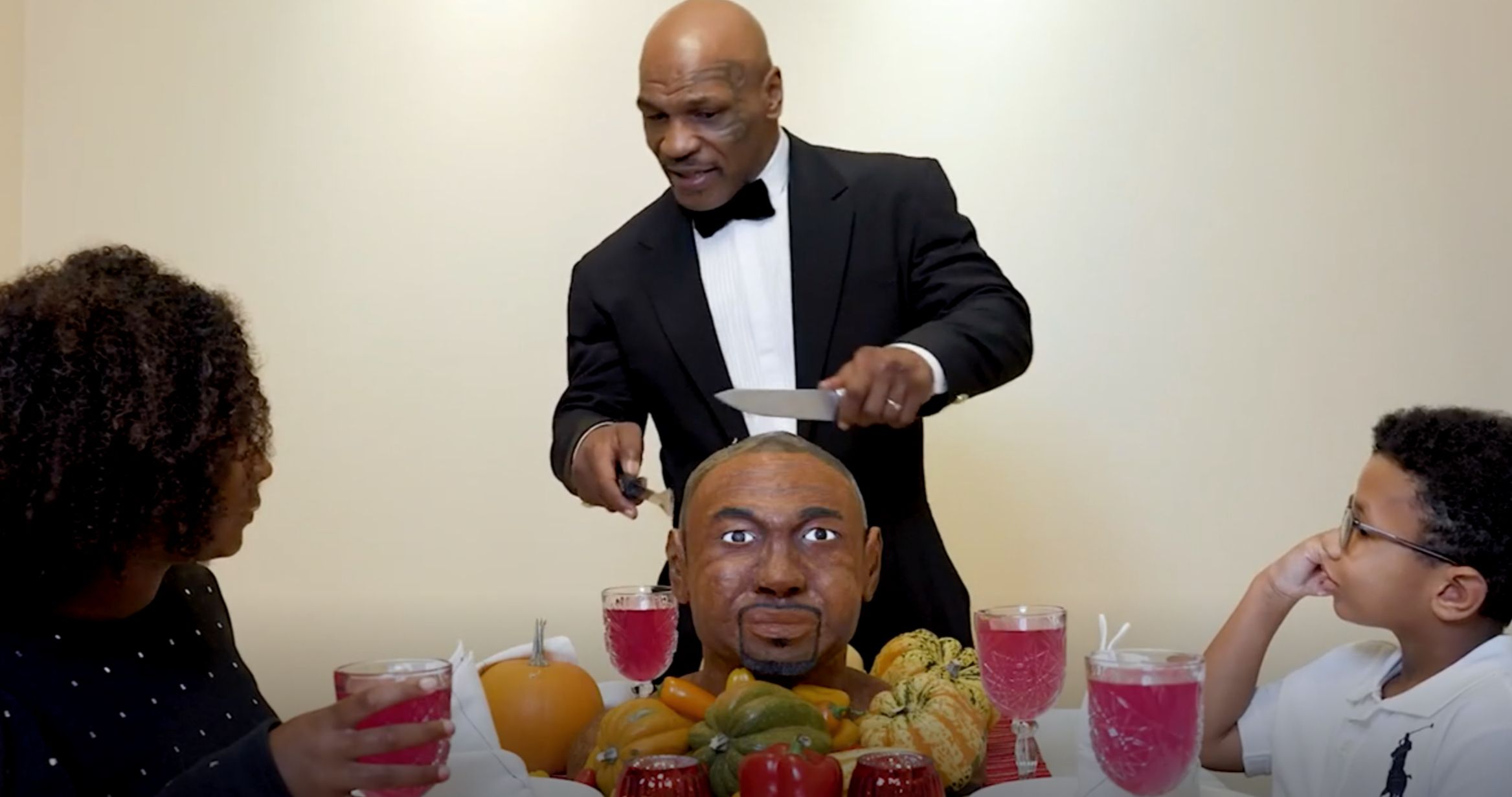 Mike Tyson Eats Roy Jones Jr.'s Ear for Thanksgiving in Hilarioulsy Weird Video