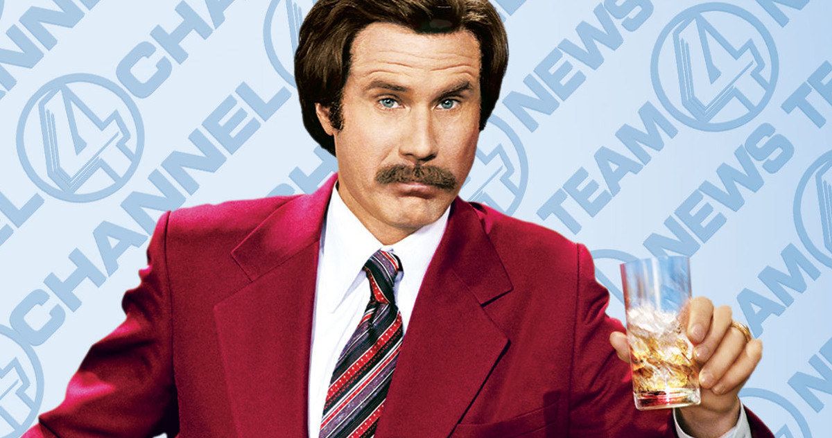 Will Ferrell toasts a drink on-air as a newsman in Anchorman