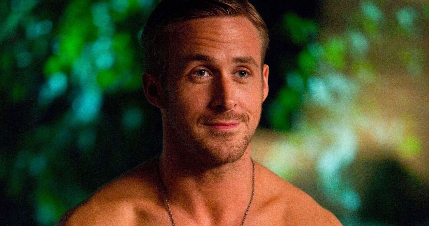 Ryan Gosling is shirtless and smiling in Crazy Stupid Love