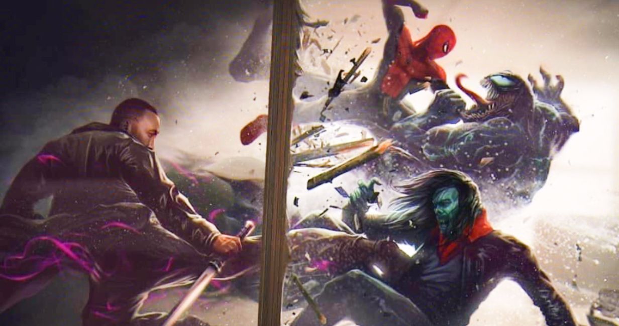 Spider-Man and Blade Fight Venom and Morbius in Marvelous New Fan Art