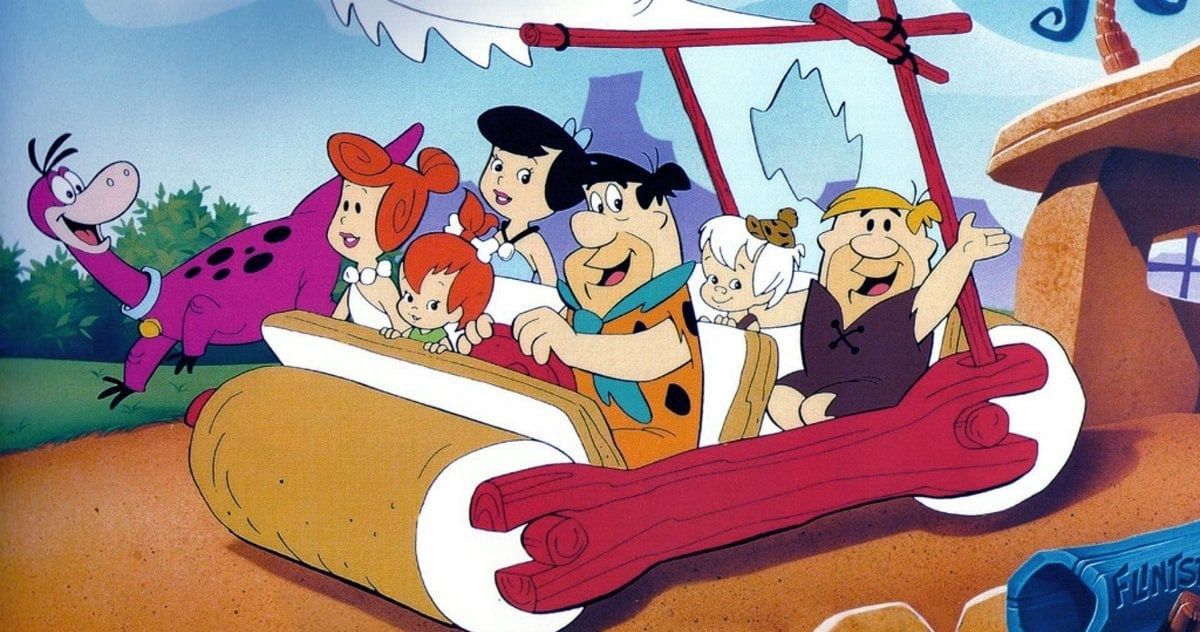 Elenco de Os Flintstones em seu carro