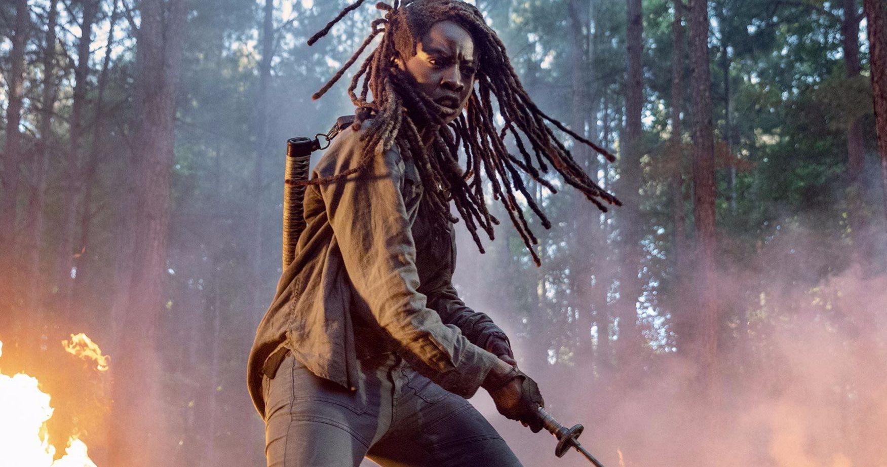 Fiery Walking Dead Season 10 Photo Has Michonne Slicing Up Zombies