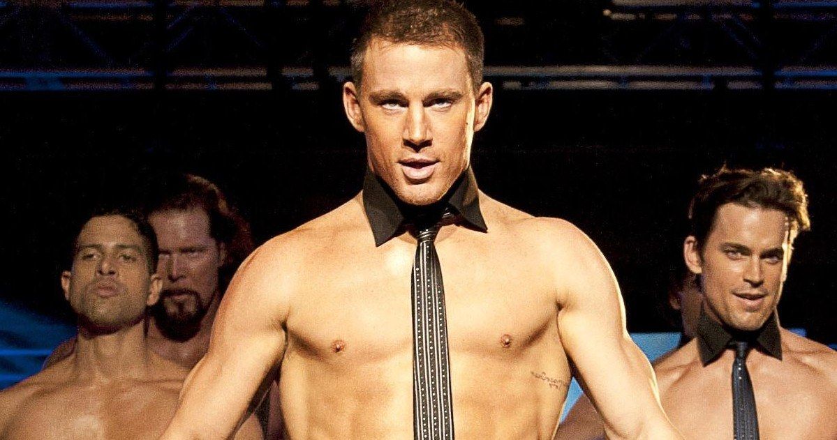 Channing Tatum shirtless with other male dancers in Magic Mike XXL