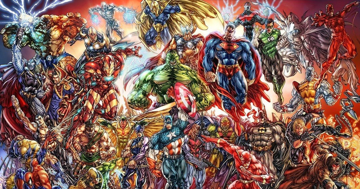 A wide array of comic book superheroes 