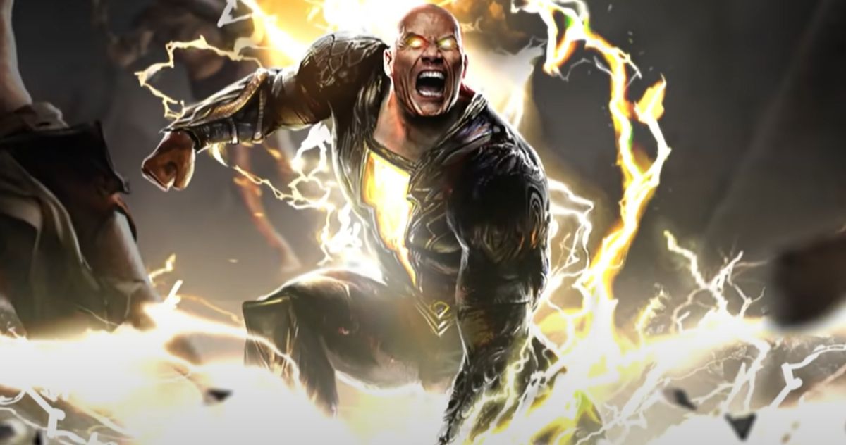 Black Adam surrounded by lightning