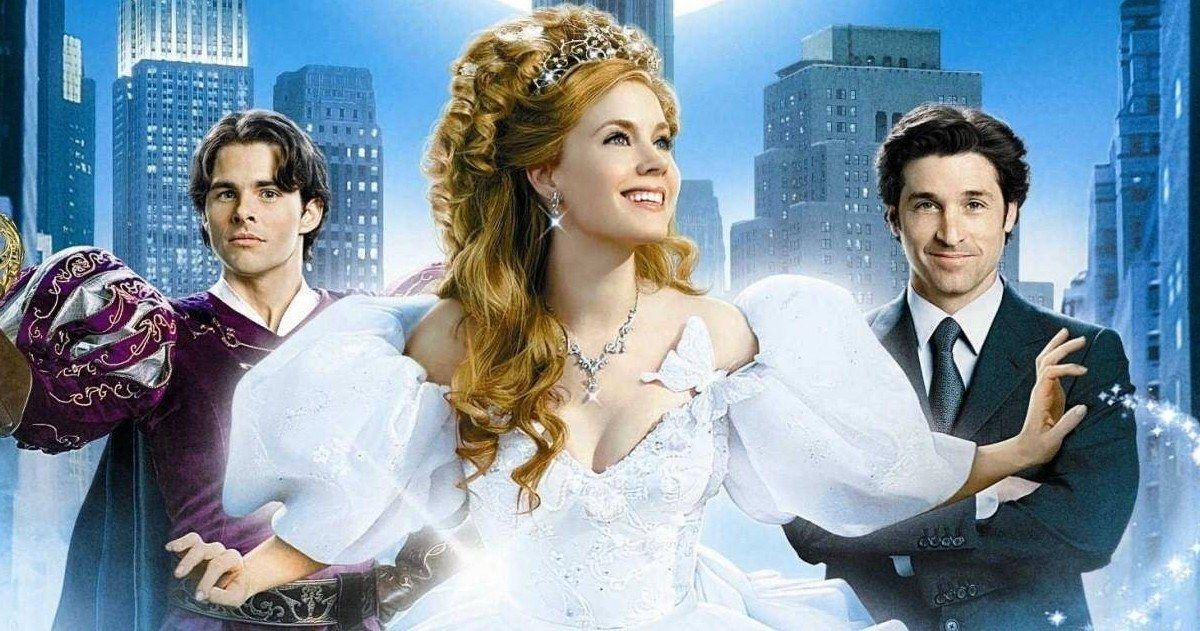 Princess Amy Adams stands in front of James Marsden in Enchanted