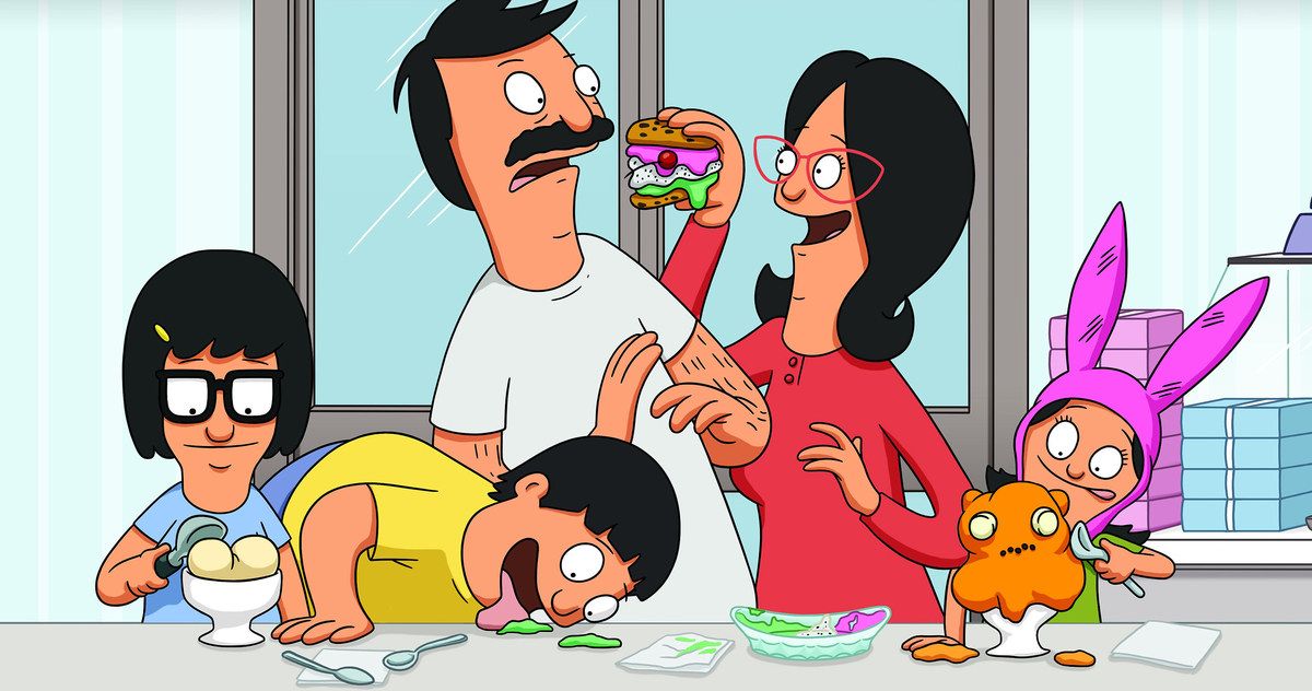 Linda talks to Bob with a burger puppet in Bob's Burgers 