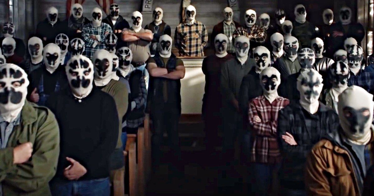 Masked men stand in a church in Watchmen