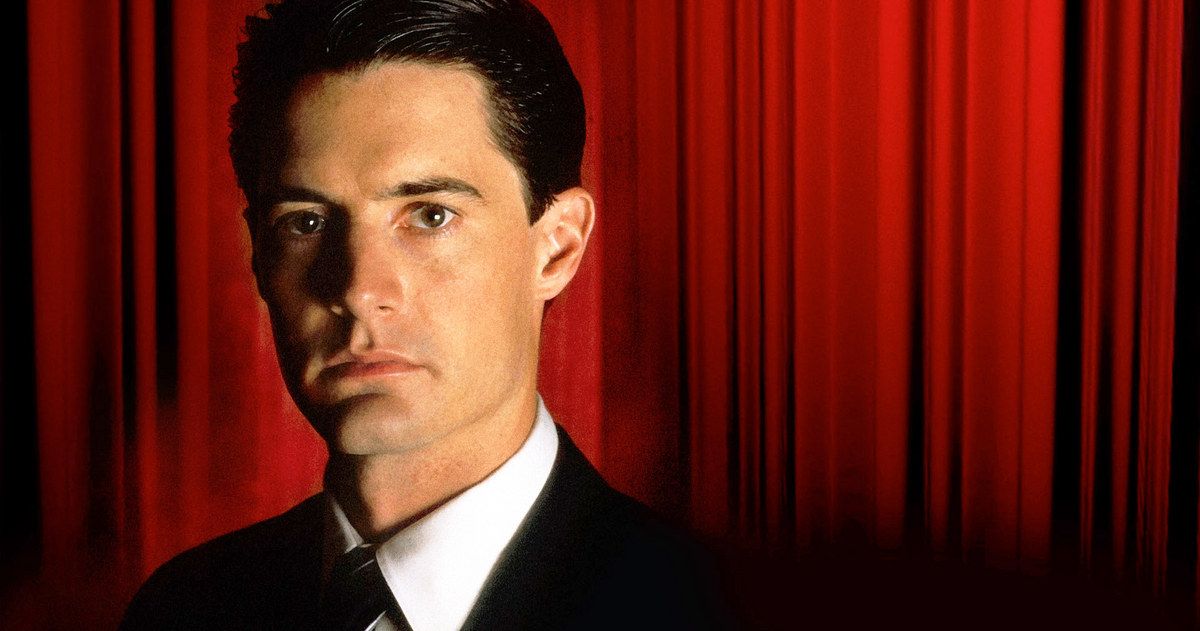 Dale Cooper in front of the red curtains in Twin Peaks