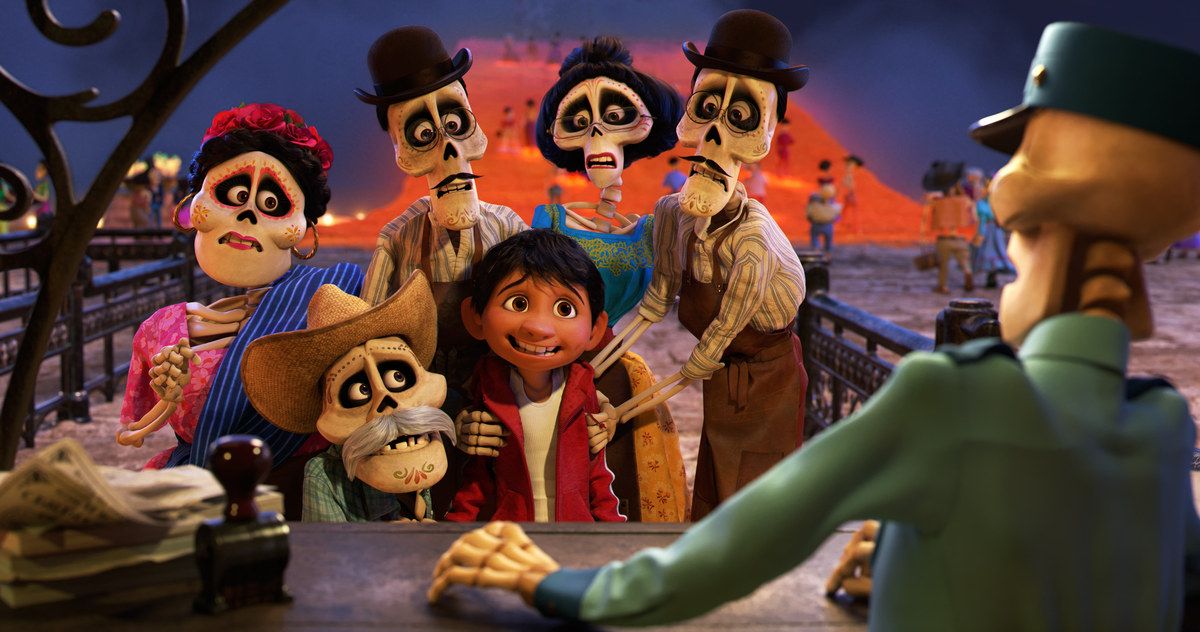 The skeleton family with the boy in Coco