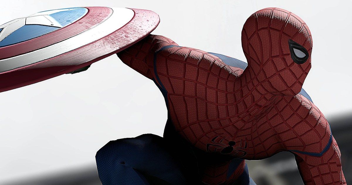Spider-Man holding Captain America's shield