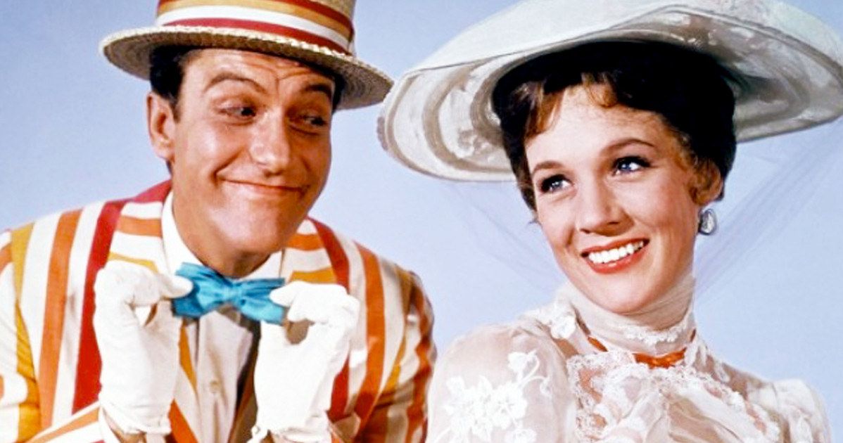 Original Mary Poppins Cast, Dick Van Dyke and Julie Andrews, smile at each other