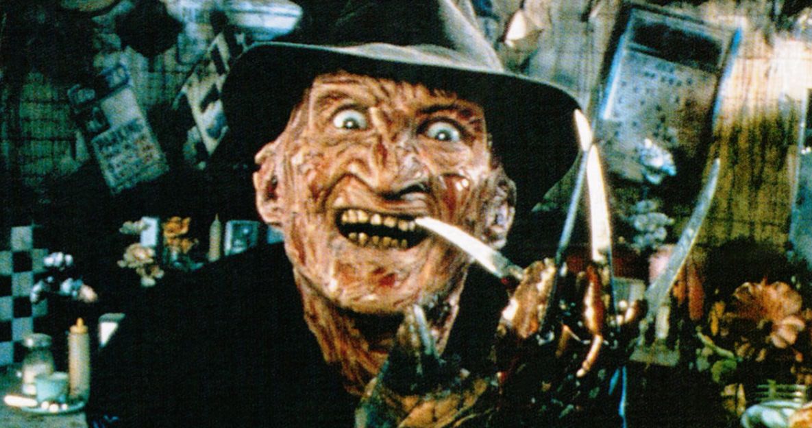 Robert Englund looks crazily into the camera as Freddy Krueger in Nightmare On Elm Street