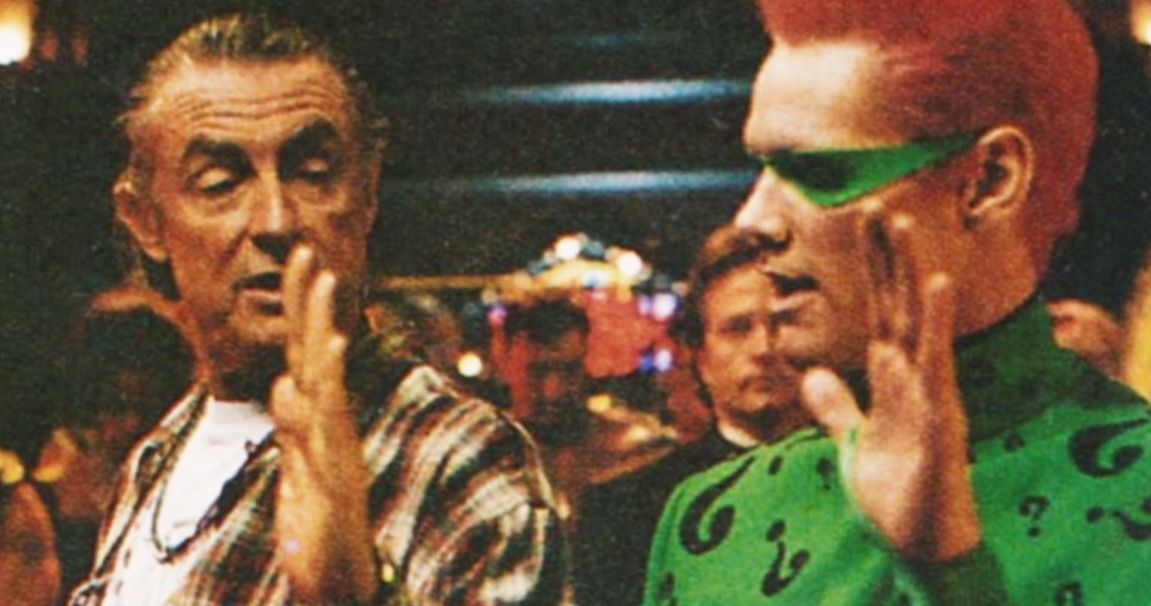 As Riddler Jim Carrey's gangly frame was concealed by a skin tight costume showing off the entirety of his dong, as if Kermit the Frog had been skinned for his pelt and then paraded around.