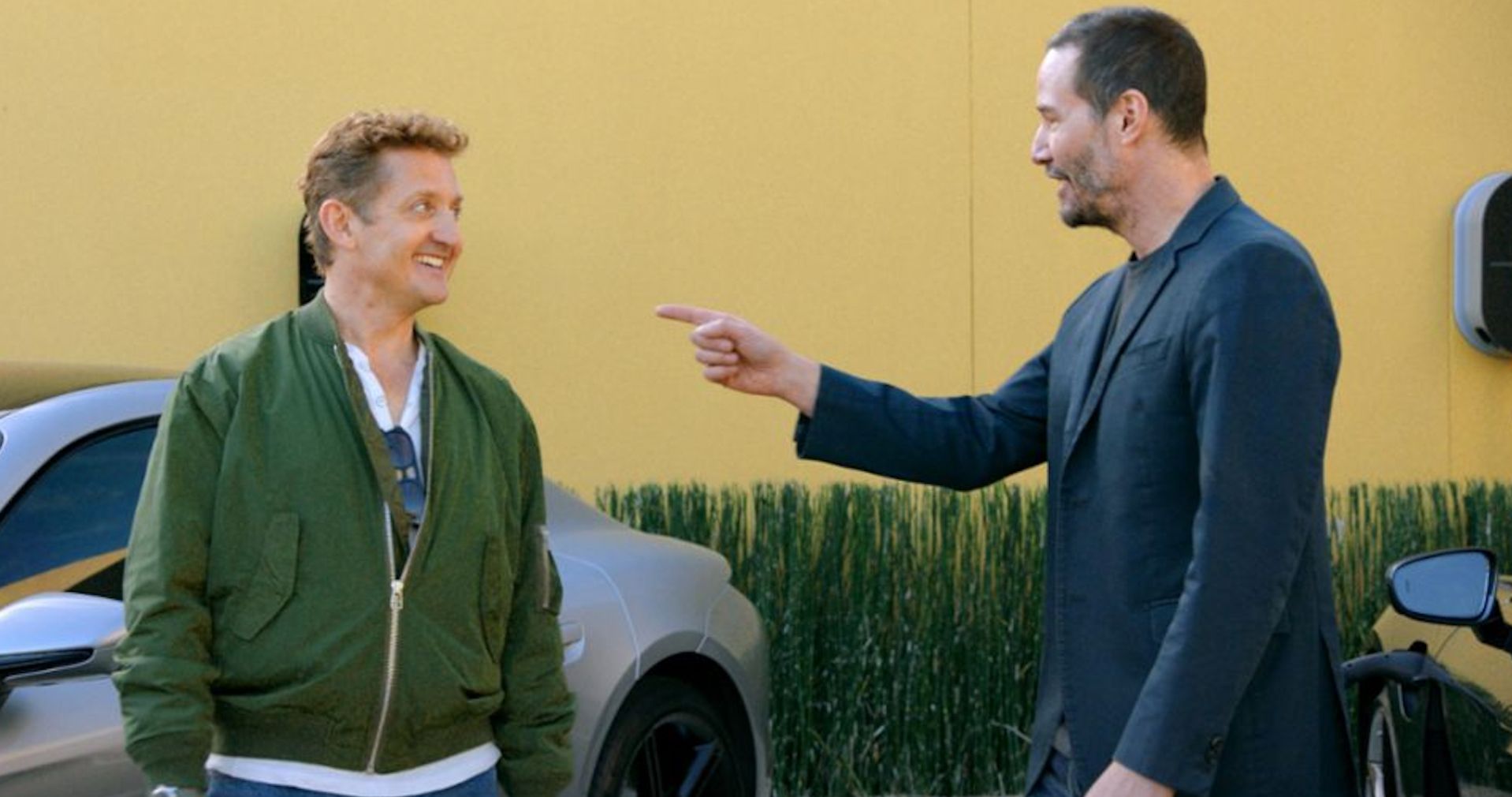 Bill &amp; Ted Stars Keanu Reeves and Alex Winter Reunite for the Porsche Taycan Turbo Challenge