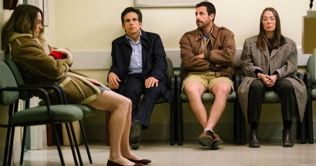 The cast of Noah Baumbach's Meyerwitz story sitting in a room