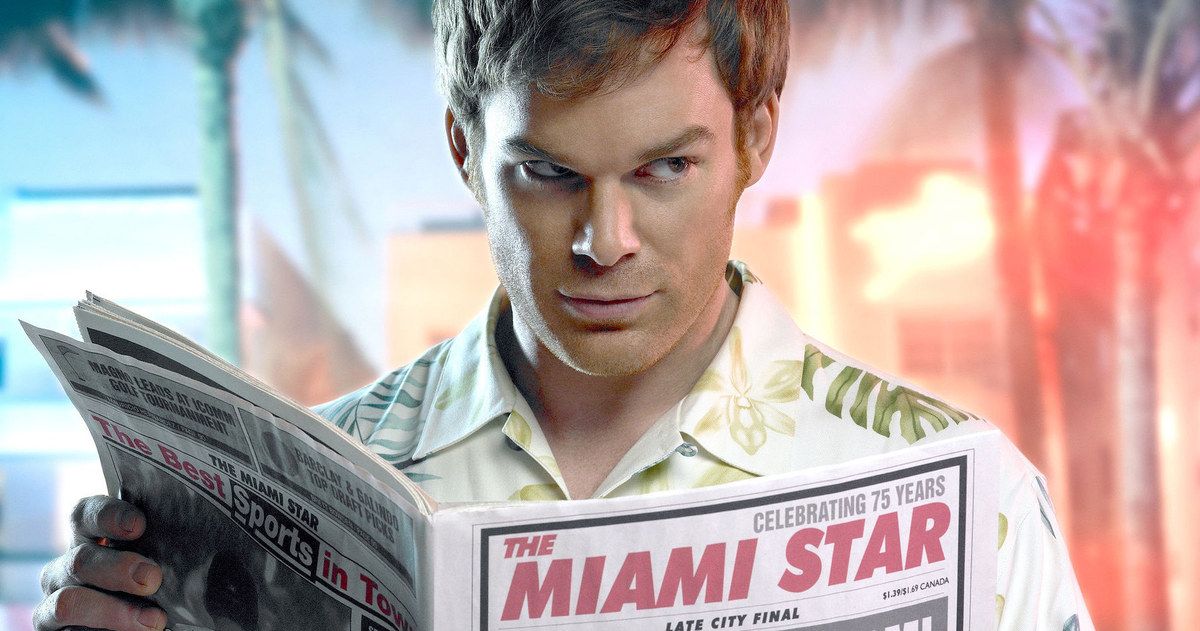 Michael C. Hall as Dexter reads the paper