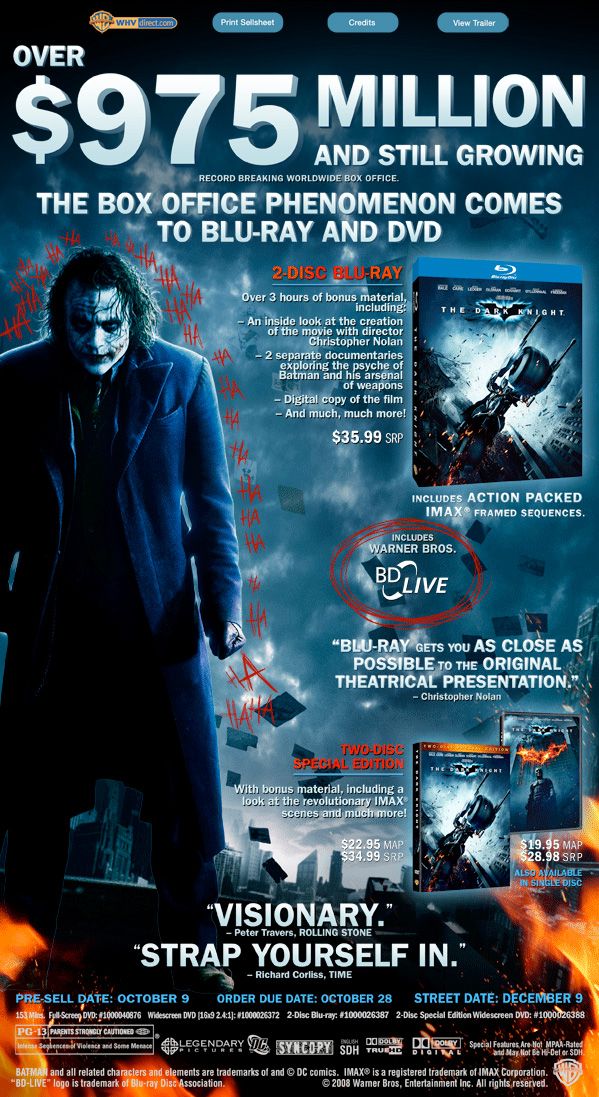 The Dark Knight Blu-ray Sell Sheet