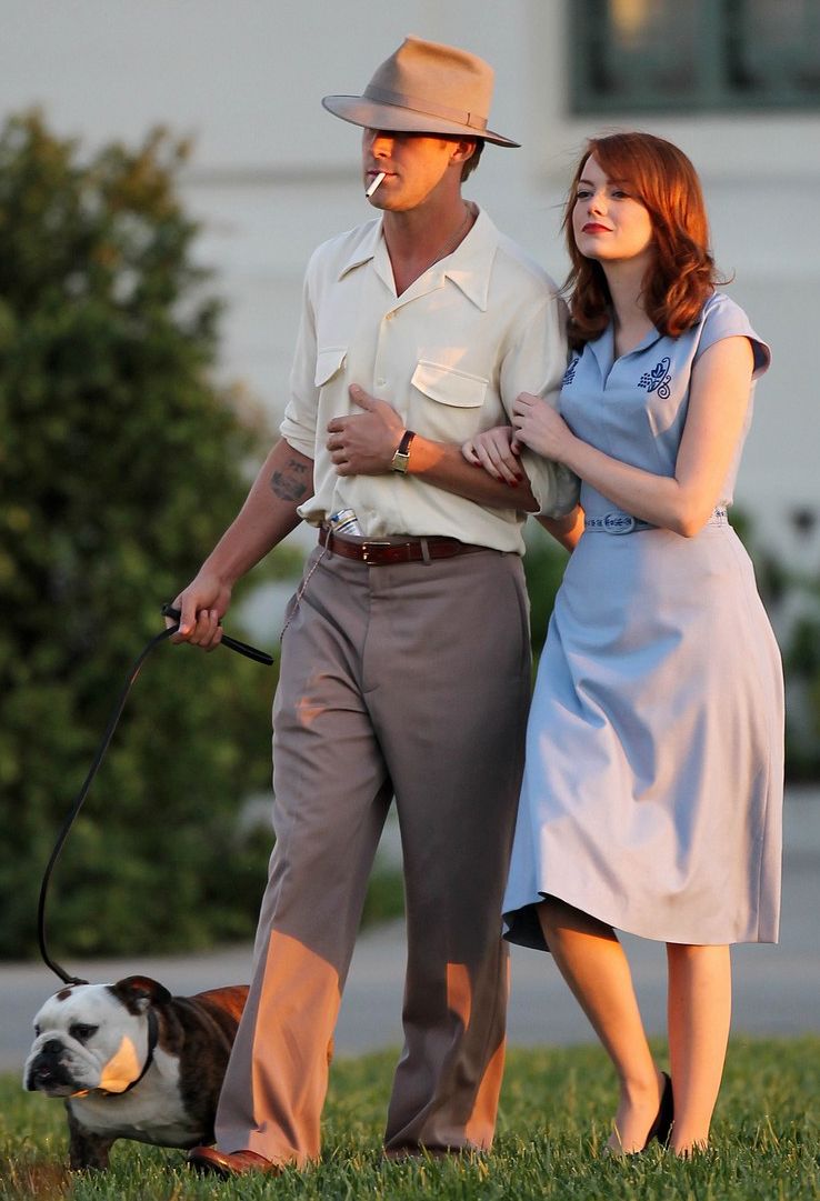 Ryan Gosling and Emma Stone on The Gangster Squad Set #3