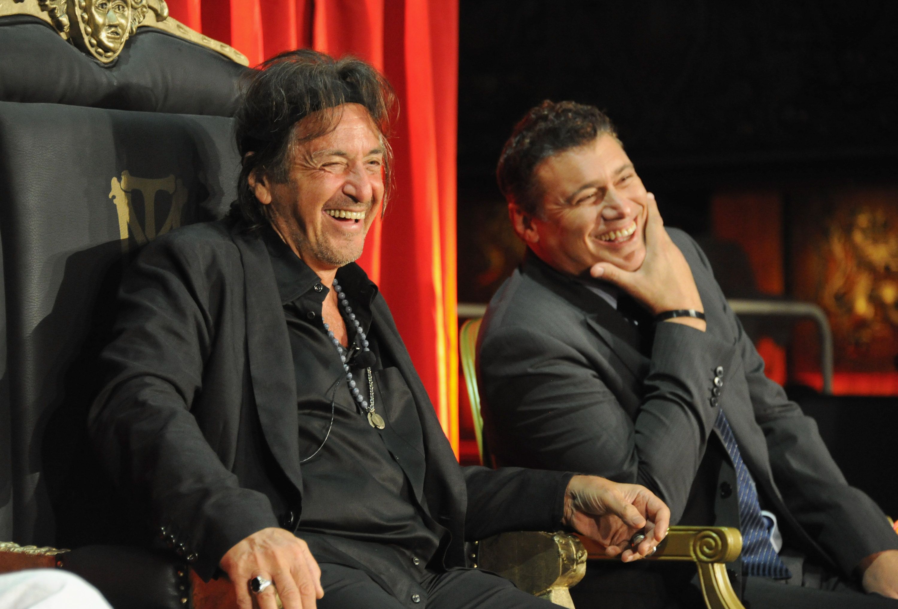 Al Pacino and Steven Bauer share a laugh at the Scarface Blu-ray partyThe actor also thanked his Dog Day Afternoon director {20}, who came up with the idea for the movie to begin with Tony Montana first arriving to America on a raft. {21} also said that he feels a special connection to {22} because there were no sequels or further remakes after this legendary version.