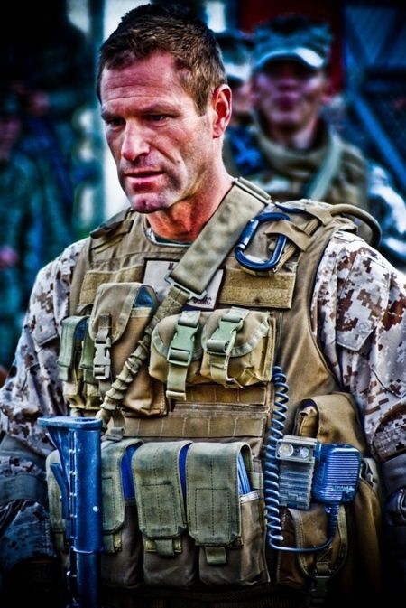Aaron Eckhart as a Marine staff sergeant