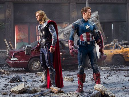 Chris Hemsworth and Chris Evans in Marvel's the Avengers