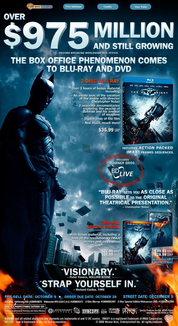 The Dark Knight DVD Sell Sheet