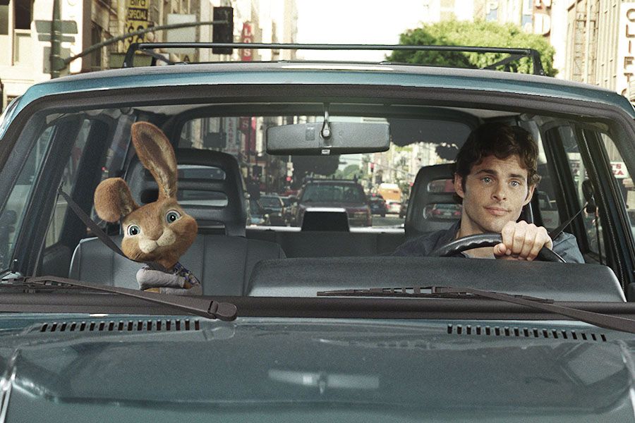 James Marsden and the bunny E.B. in Hop