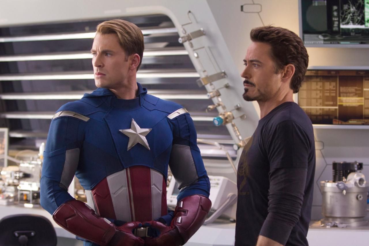 Chris Evans (Captain America) and Robert Downey Jr. (Iron Man)