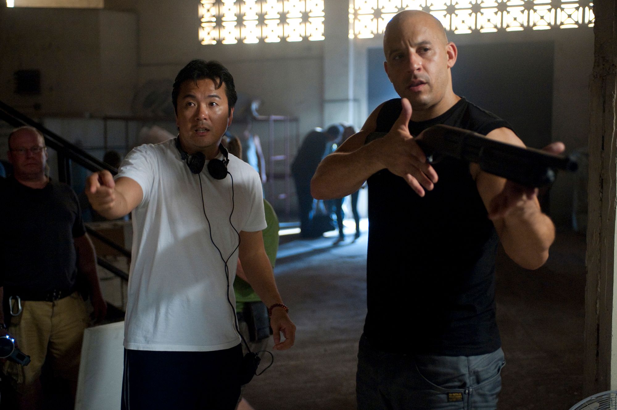 Justin Lin and Vin Diesel on the setLast fall we had the opportunity to travel to Atlanta, Georgia and visit the set of {39}. While we were there we had a chance to look at some of the cars that will be used in the film, watch exclusive footage from the movie and even saw them shooting a scene. We also spoke to several members of the cast and crew including director {40}, picture car coordinator {41}, and actors {42}, {43}, {44}, {45}, {46}, {47}, {48}, {49}, {50}, and {51}.