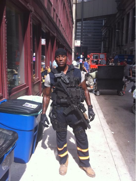 Tyrese Gibson on the set of Transformers 3