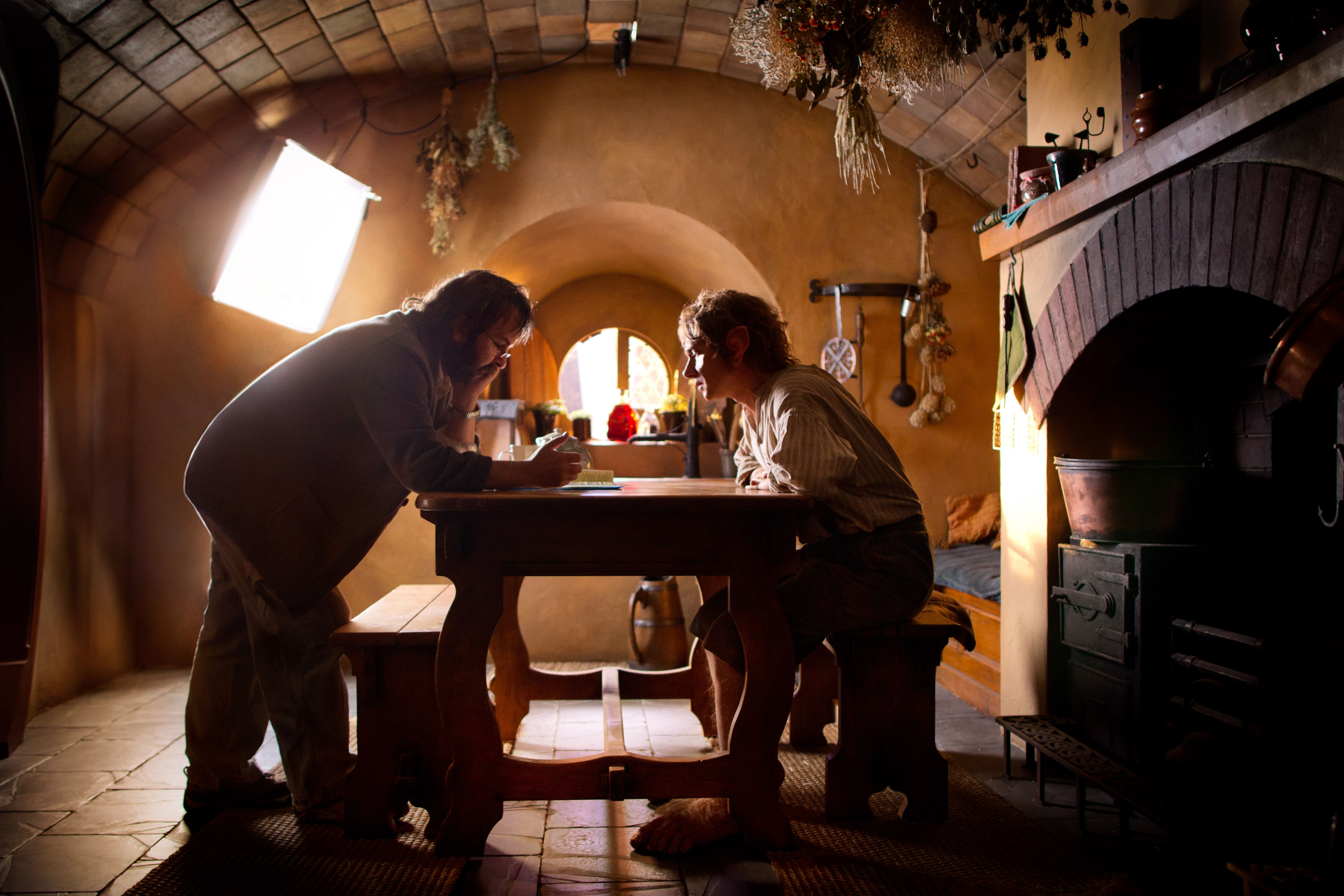 Peter Jackson with Martin Freeman on the set of The Hobbit
