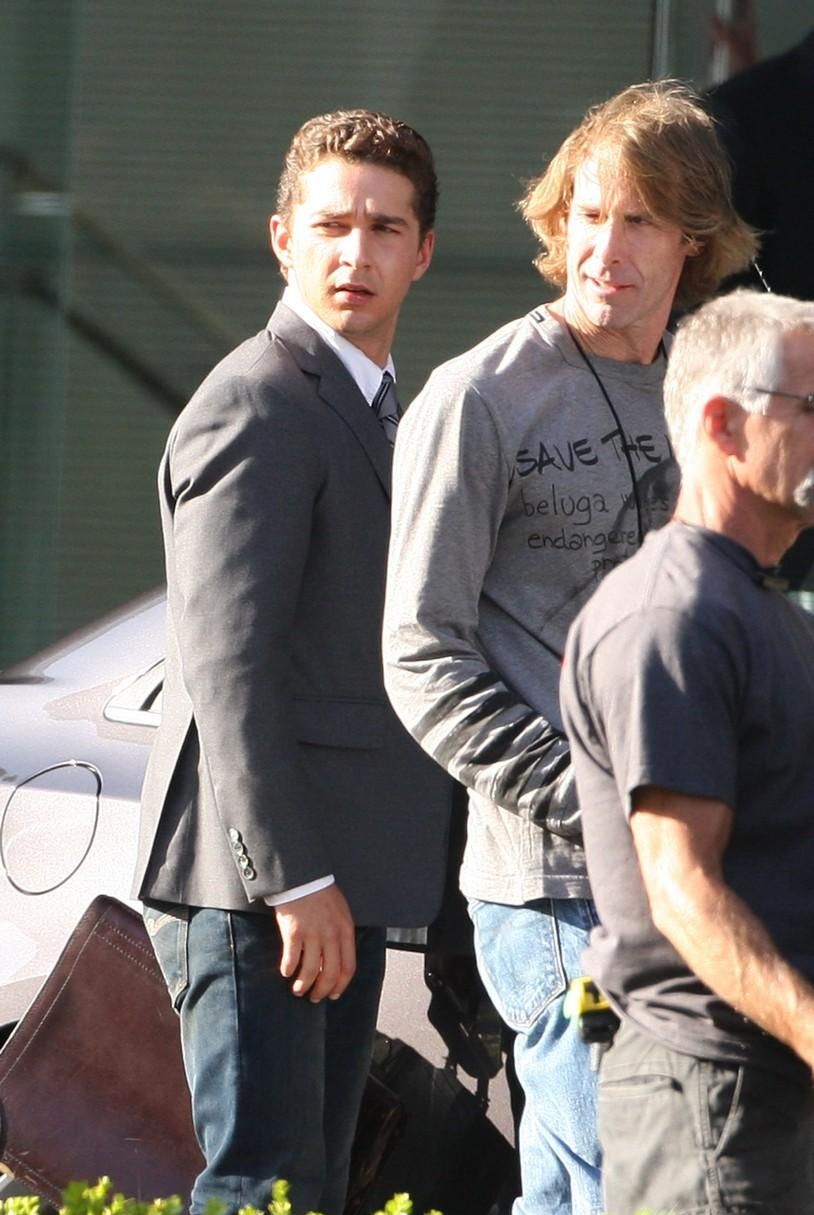 Shia LaBeouf and Michael Bay on set of Transformers 3