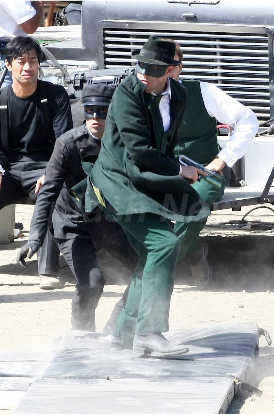 Seth Rogen on the set of The Green Hornet