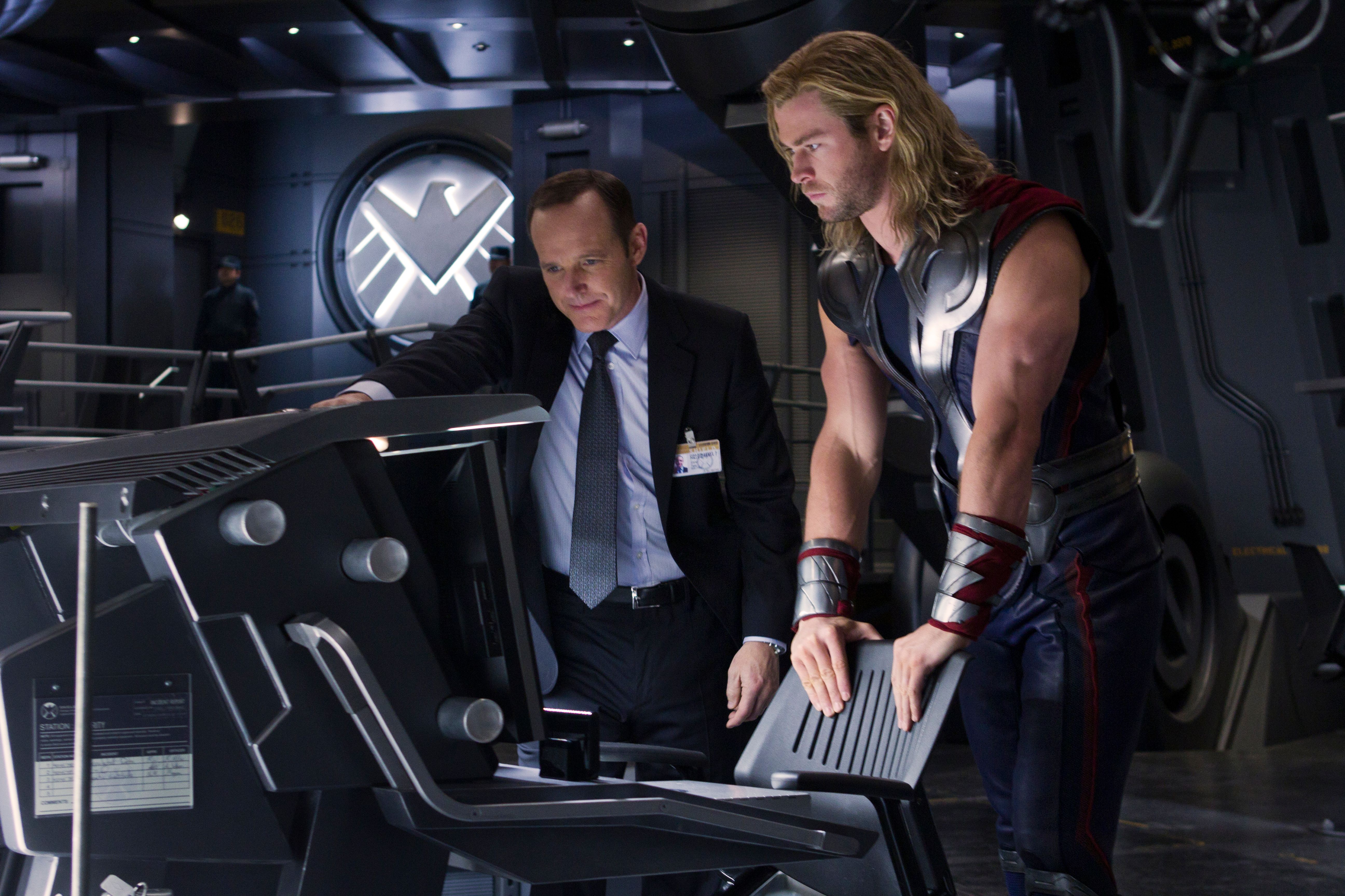 Marvel's The Avengers Clark Gregg and Chris Hemsworth Photo