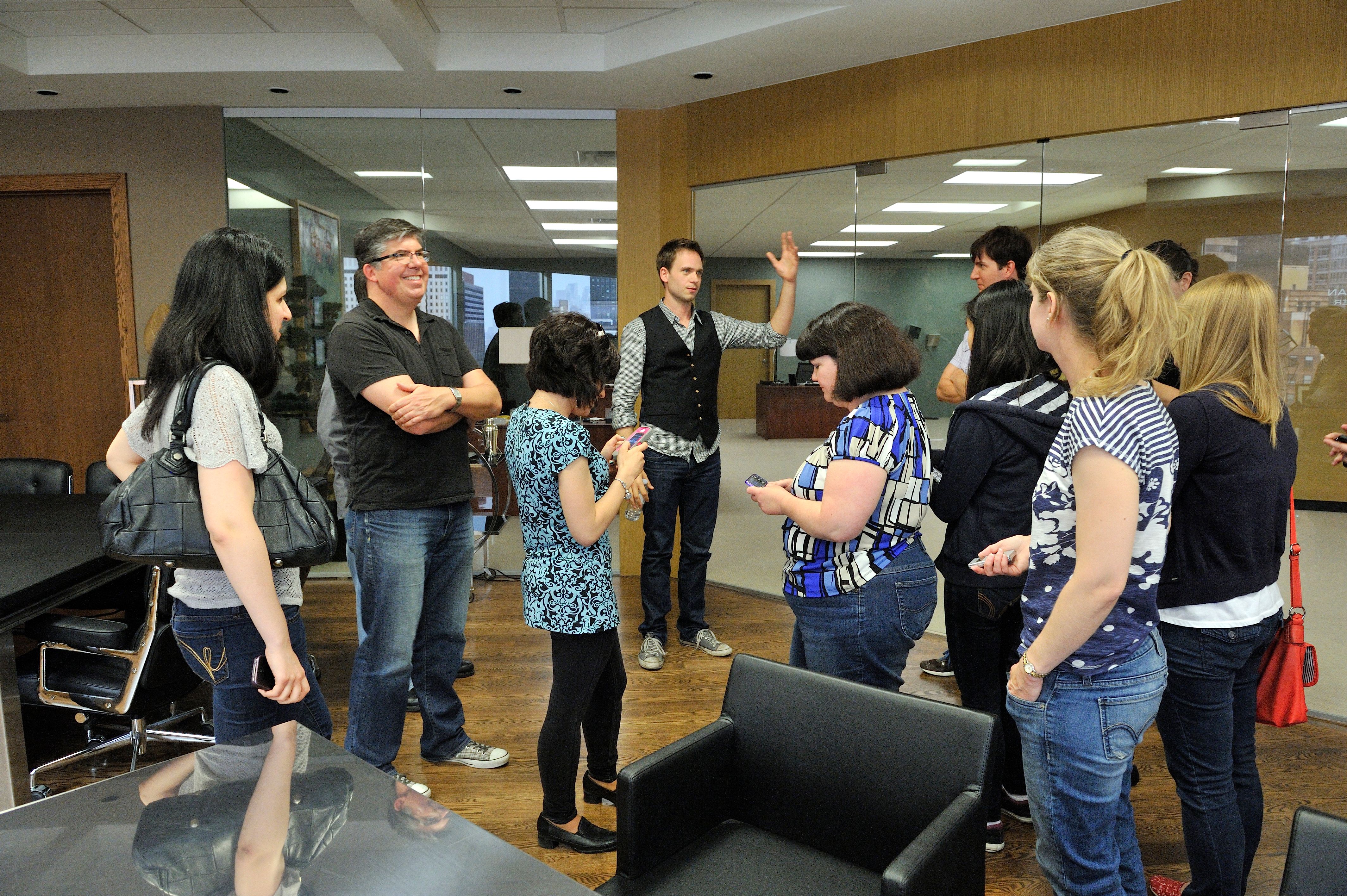 Patrick J. Adams gives the journalists a tour of the Suits Season 2 Set <blockquote class=